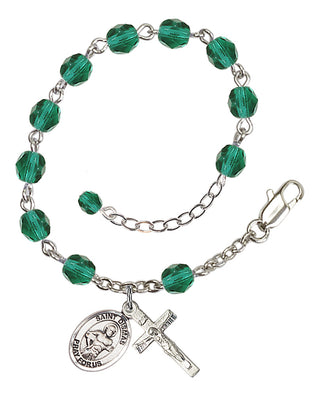 Silver-Plated 6mm Fire-Polished Saint Dismas Rosary Bracelet in Zircon Engraved Catholic Saint Jewelry
