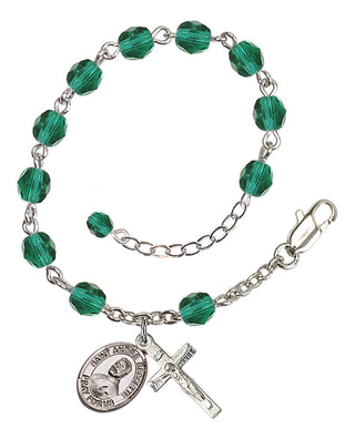 Silver-Plated 6mm Fire-Polished Saint Andre Bessette Rosary Bracelet in Zircon Engraved Catholic Saint Jewelry