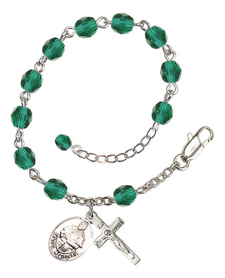 Adjustable Silver Plated 6mm Fire Polished Pope Francis Rosary Bracelet in Zircon
