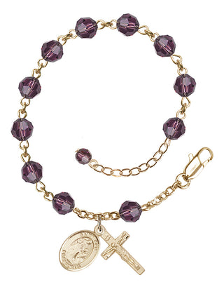 14kt Gold-Filled 6mm Austrian Crystal Saint Ann Rosary Bracelet in Amethyst Engraved Catholic Saint Jewelry