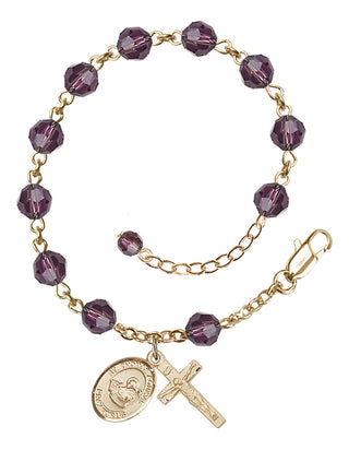 14kt Gold-Filled 6mm Austrian Crystal Saint Thomas Aquinas Rosary Bracelet in Amethyst Engraved Catholic Saint Jewelry