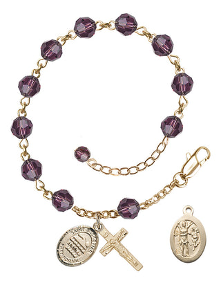 Adjustable 14 Karat Gold-Filled 6mm Austrian Crystal Saint Sebastian/Swimming Rosary Bracelet in Amethyst
