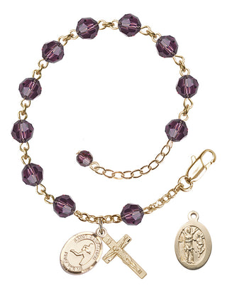 Adjustable 14 Karat Gold-Filled 6mm Austrian Crystal Saint Sebastian/Track & Field Rosary Bracelet in Amethyst