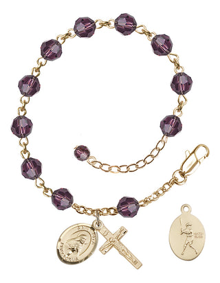 Adjustable 14 Karat Gold-Filled 6mm Austrian Crystal Saint Rita / Baseball Rosary Bracelet in Amethyst