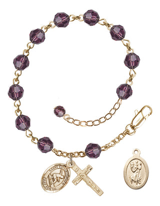 Adjustable 14 Karat Gold-Filled 6mm Austrian Crystal Saint Christopher/Surfing Rosary Bracelet in Amethyst