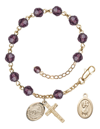 Adjustable 14 Karat Gold-Filled 6mm Austrian Crystal Saint Christopher / Rodeo Rosary Bracelet in Amethyst