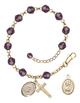 Adjustable 14 Karat Gold-Filled 6mm Austrian Crystal Saint Christopher / Skiing Rosary Bracelet in Amethyst