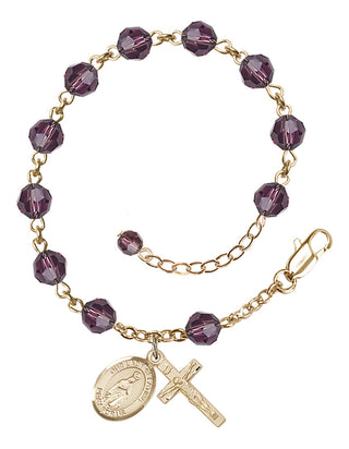 14kt Gold-Filled 6mm Austrian Crystal Our Lady of Fatima Rosary Bracelet in Amethyst Engraved Catholic Saint Jewelry