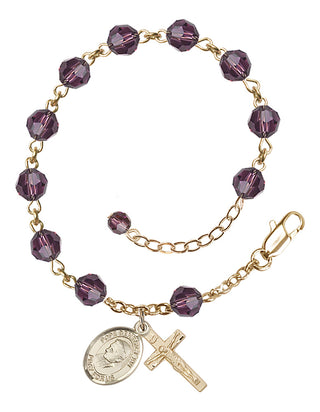 Adjustable 14 Karat Gold-Filled 6mm Austrian Crystal Pope Emeritace Benedict XVI Rosary Bracelet in Amethyst