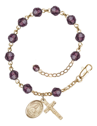 14kt Gold-Filled 6mm Austrian Crystal Saint Wenceslaus Rosary Bracelet in Amethyst Engraved Catholic Saint Jewelry