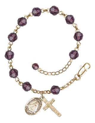 14kt Gold-Filled 6mm Austrian Crystal Saint Rose Philippine Duchesne Rosary Bracelet in Amethyst Engraved Catholic Saint Jewelry
