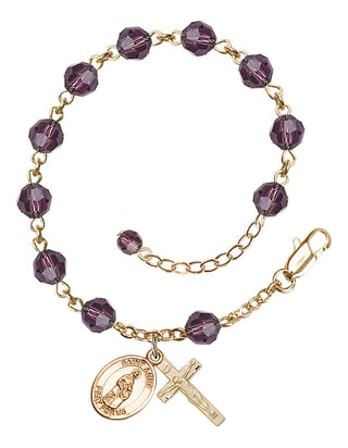 14kt Gold-Filled 6mm Austrian Crystal Saint Anne Rosary Bracelet in Amethyst Engraved Catholic Saint Jewelry