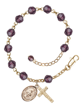 14kt Gold-Filled 6mm Austrian Crystal Saint Simon the Apostle Rosary Bracelet in Amethyst Engraved Catholic Saint Jewelry