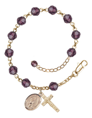 14kt Gold-Filled 6mm Austrian Crystal Our Lady of Assumption Rosary Bracelet in Amethyst Engraved Catholic Saint Jewelry
