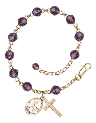 14kt Gold-Filled 6mm Austrian Crystal Bl. Emilee Doultremont Rosary Bracelet in Amethyst Engraved Catholic Saint Jewelry