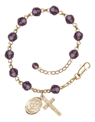 14kt Gold 6mm Austrian Crystal Saint Alexander Sauli Rosary Bracelet in Amethyst Engraved Catholic Saint Jewelry