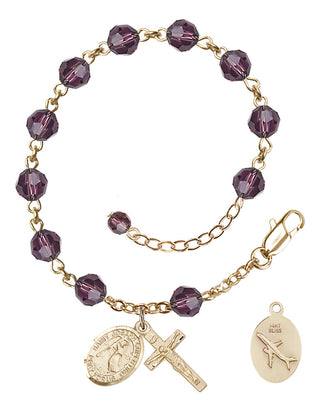 Adjustable 14 Karat Gold 6mm Austrian Crystal Saint Joseph of Cupertino Rosary Bracelet in Amethyst
