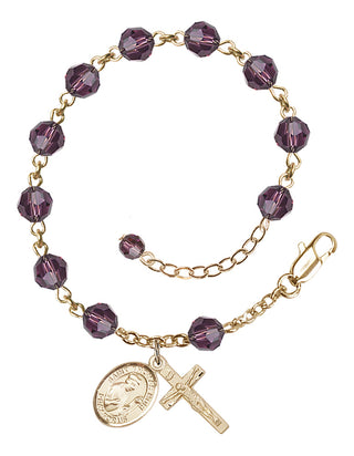 14kt Gold 6mm Austrian Crystal Saint Thomas More Rosary Bracelet in Amethyst Engraved Catholic Saint Jewelry