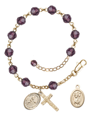 Adjustable 14 Karat Gold 6mm Austrian Crystal Saint Christopher/Tennis Rosary Bracelet in Amethyst