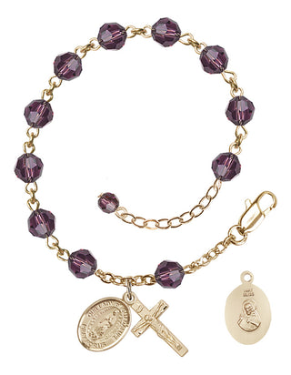 14kt Gold 6mm Austrian Crystal Our Lady of Guadalupe Rosary Bracelet in Amethyst Engraved Catholic Saint Jewelry
