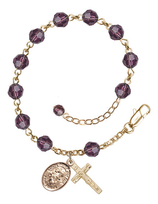 14kt Gold 6mm Austrian Crystal Saints Peter & Paul Rosary Bracelet in Amethyst Engraved Catholic Saint Jewelry