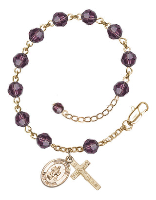 Adjustable 14 Karat Gold 6mm Austrian Crystal Saint Maron Rosary Bracelet in Amethyst