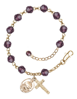 Adjustable 14 Karat Gold 6mm Austrian Crystal Pope Francis Rosary Bracelet in Amethyst