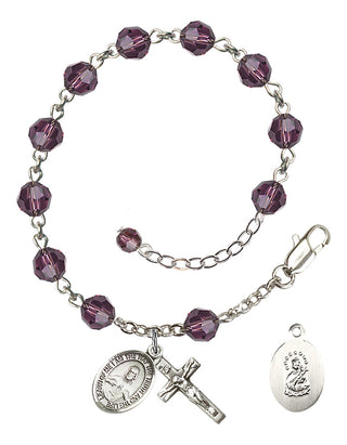 Sterling Silver 6mm Austrian Crystal Scapular Rosary Bracelet in Amethyst Engraved Catholic Saint Jewelry