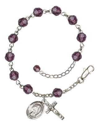 Sterling Silver 6mm Austrian Crystal Saint Veronica Rosary Bracelet in Amethyst Engraved Catholic Saint Jewelry