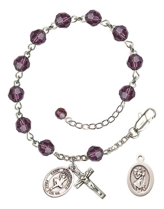 Sterling Silver 6mm Austrian Crystal Saint Christopher/Dance Rosary Bracelet in Amethyst Engraved Catholic Saint Jewelry