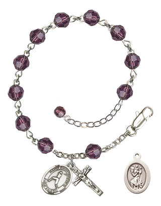 Adjustable Sterling Silver 6mm Austrian Crystal Saint Christopher/Baseball Rosary Bracelet in Amethyst