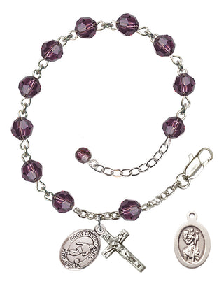 Adjustable Sterling Silver 6mm Austrian Crystal Saint Christopher/Soccer Rosary Bracelet in Amethyst