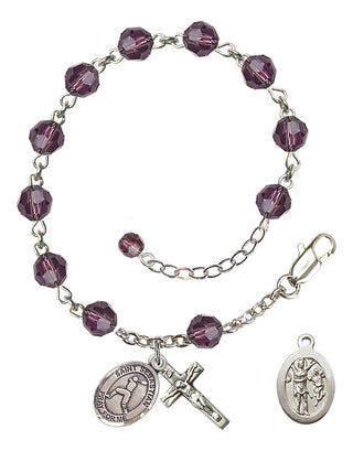 Adjustable Sterling Silver 6mm Austrian Crystal Saint Sebastian/Baseball Rosary Bracelet in Amethyst