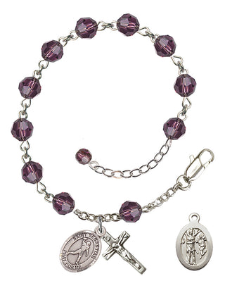 Adjustable Sterling Silver 6mm Austrian Crystal Saint Sebastian/Football Rosary Bracelet in Amethyst