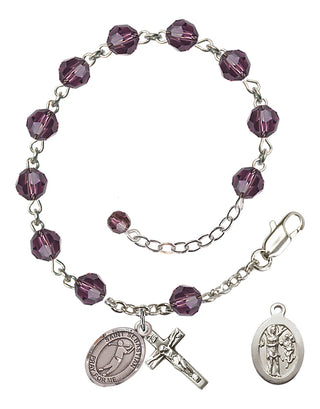 Adjustable Sterling Silver 6mm Austrian Crystal Saint Sebastian/Golf Rosary Bracelet in Amethyst