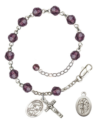 Adjustable Sterling Silver 6mm Austrian Crystal Saint Sebastian/Soccer Rosary Bracelet in Amethyst