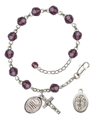 Adjustable Sterling Silver 6mm Austrian Crystal Saint Sebastian/Swimming Rosary Bracelet in Amethyst