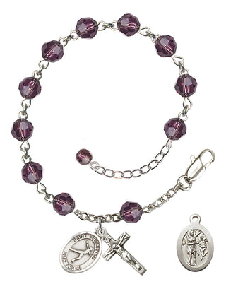 Adjustable Sterling Silver 6mm Austrian Crystal Saint Sebastian/Figure Skating Rosary Bracelet in Amethyst