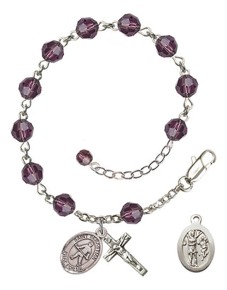Adjustable Sterling Silver 6mm Austrian Crystal Saint Sebastian/Field Hockey Rosary Bracelet in Amethyst
