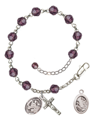 Sterling Silver 6mm Austrian Crystal Saint Cecilia / Marching Band Rosary Bracelet in Amethyst Engraved Catholic Saint Jewelry