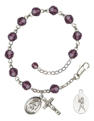 Adjustable Sterling Silver 6mm Austrian Crystal Saint Rita / Baseball Rosary Bracelet in Amethyst