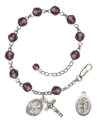 Adjustable Sterling Silver 6mm Austrian Crystal Saint Sebastian / Rodeo Rosary Bracelet in Amethyst