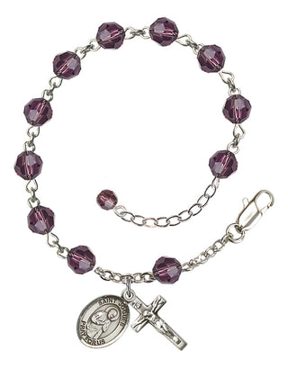 Sterling Silver 6mm Austrian Crystal Saint Isaac Jogues Rosary Bracelet in Amethyst Engraved Catholic Saint Jewelry