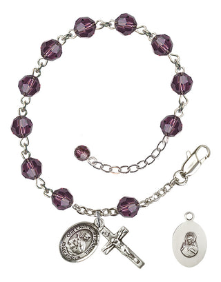 Adjustable Sterling Silver 6mm Austrian Crystal Our Lady of Mount Carmel Rosary Bracelet in Amethyst