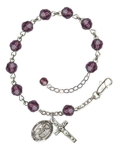 Sterling Silver 6mm Austrian Crystal St. Fiacre Rosary Bracelet in Amethyst | Engravable