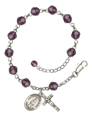 Sterling Silver 6mm Austrian Crystal Virgin of the Globe Rosary Bracelet in Amethyst Engraved Catholic Saint Jewelry