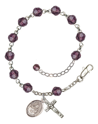 Sterling Silver 6mm Austrian Crystal Our Lady of Grapes Rosary Bracelet in Amethyst Engraved Catholic Saint Jewelry