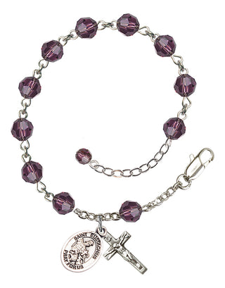 Sterling Silver 6mm Austrian Crystal Saint Eustachius Rosary Bracelet in Amethyst Engraved Catholic Saint Jewelry