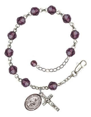 Sterling Silver 6mm Austrian Crystal Saint Simon the Apostle Rosary Bracelet in Amethyst Engraved Catholic Saint Jewelry