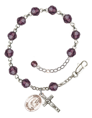 Sterling Silver 6mm Austrian Crystal Saint Regis Rosary Bracelet in Amethyst Engraved Catholic Saint Jewelry